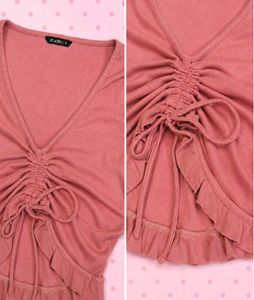 Cute Pink Ruched Drawstring Top