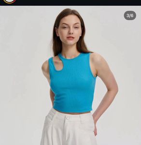Blue Asymmetrical Cut-Out Tank Top