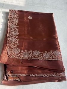 Elegant Brown Saree with Embellished Blouse