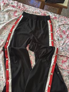 Black Snap Button Track Pants