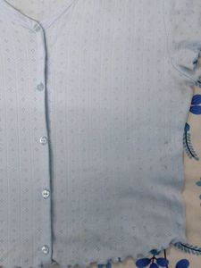 Baby Blue Ribbed Button-Up top