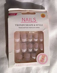 French Nails Tips For Foot&Hand (8 Nail Rhinestone
