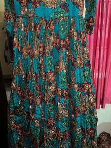 Teal Floral Print Maxi Gown