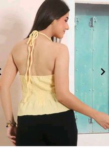 Yellow Halter Neck Peplum Top