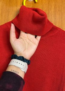Red Turtleneck Knit Sweater