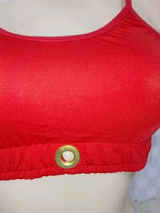 (100)Red Crop Top with Gold Detail
