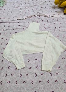 Cream Cropped Turtleneck Sweater