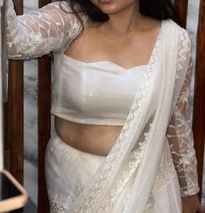 Elegant White Net Saree with Blouse