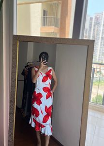 Red Floral Midi Dress