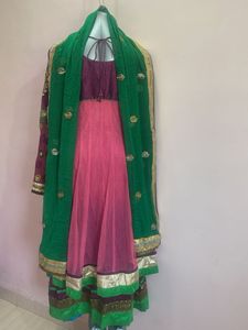 Elegant Pink &amp; Purple Anarkali Suit