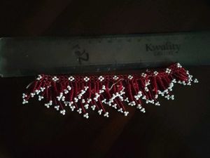 red white beaded anklet