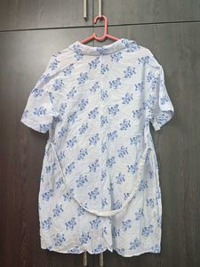 Chic Blue Floral Shirt Dress