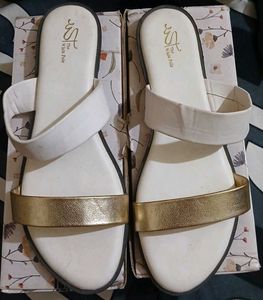 Elegant White &amp; Gold Sandals