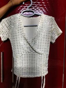 Sparkling White Wrap Top