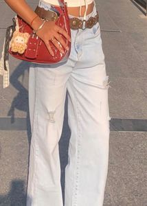 Light Wash Ripped Wide Leg Jeans