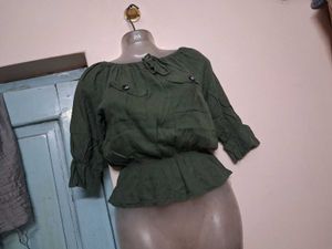 Olive Green Peplum Top