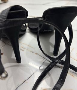 MNG Black Embellished Strap Heels