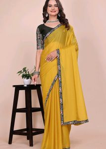 Vibrant Yellow Embroidered Saree