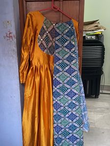 Vibrant Orange Kurta Set with mirror work Dupatta