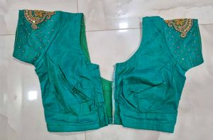 Designer Teal Blouse with Gold Embellishments