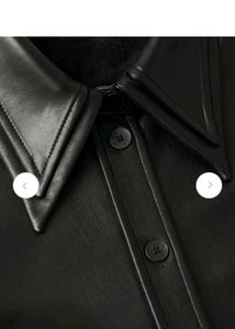 mango Black Faux Leather Button-Up Dress