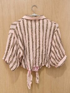 pink sheer leopard print stripe shirt