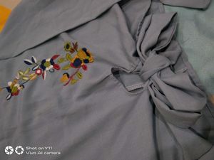 Light Blue Embroidered Bell Sleeve Top