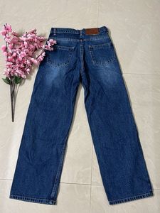 Blue Distressed Wide-Leg Jeans