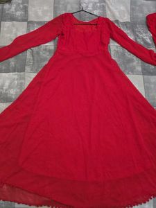 Elegant Red Ethnic Anarkali Suit set 3 piece