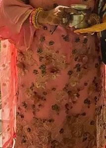 Pink Tiered Palazzo Pants by and embroidered party