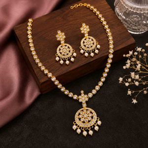 Gold Plated CZ Stone Necklace Set with Earrings &amp;