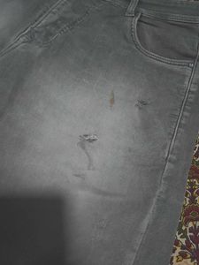 Men's Grey Distressed Jeans