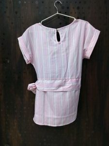 Women's Pink Striped Tie-Waist Top