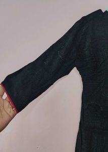 Stylish Black Kurta with Red Buttons