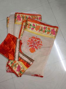 Beige Kota saree with Paithani border&amp; Blouse