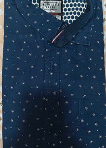 Men's Blue Printed Short Sleeve Shirt