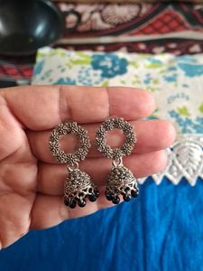 Oxidized Silver Jhumka Earrings