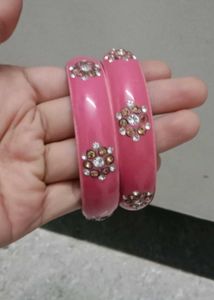 Pink Embellished Bangles (Set of 2)
