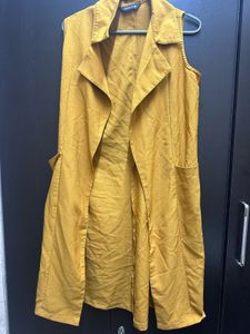 mustard yellow longline sleeveless duster/shrug