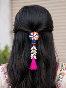 Boho Embroidered Hair Clip with Tassel
