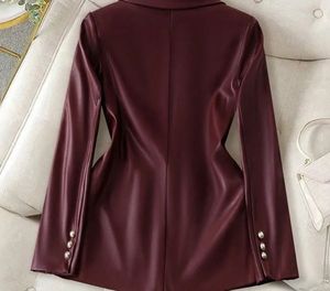 Burgundy Faux Leather Blazer