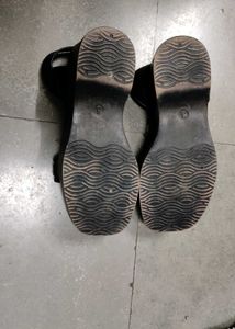 Black Wedge Sandals with Embellishment