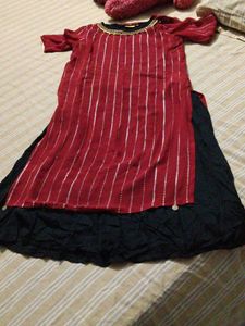 Elegant Red Kurta with black border size m