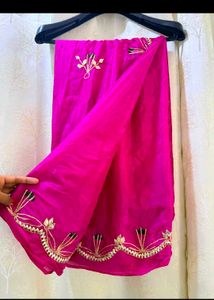 Dark Pink Embroidered Saree