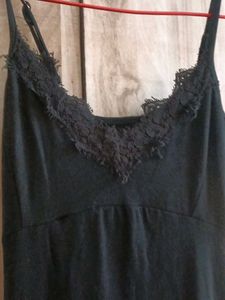 Elegant Black Slip Dress with Lace Trim