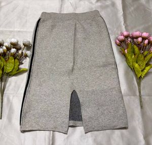 Tan Ribbed Knit Midi Skirt