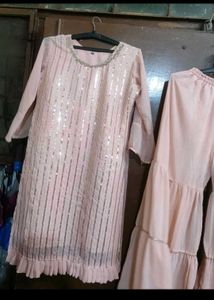 Sparkly Pink Kurta Set with Sharara Pants
