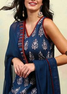 Elegant Blue Block Print Kurta Set