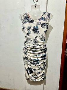 Length-35,,Elegant Floral Ruched Sheath Dress