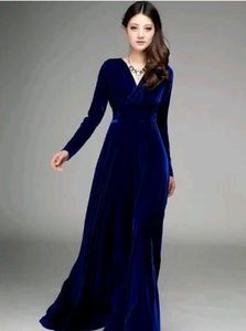 Elegant Royal Blue Velvet Maxi Dress